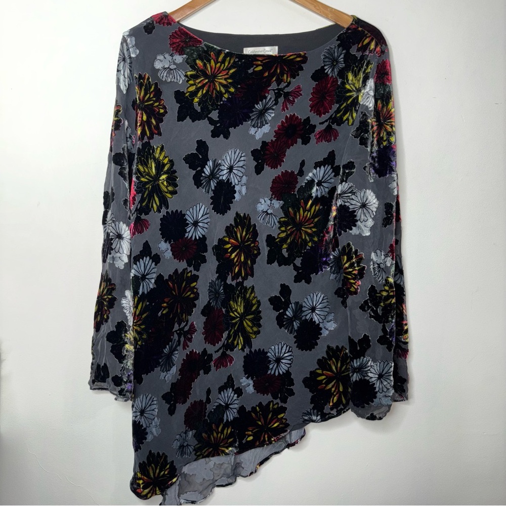 Coldwater Creek Women's Velvet Burnout Floral Tunic Top XXL Sheer Bell Sleeves - Picture 8 of 12